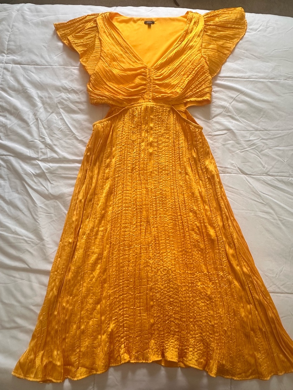 Express Vibrant Yellow Pleated Maxi Dress